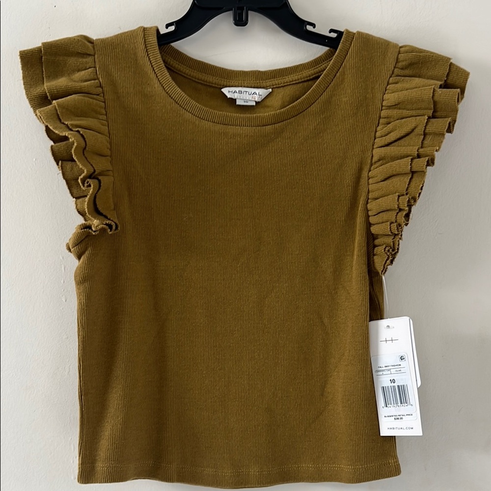 Habitual Girls Mustard Ruffle Sleeve Tee Size 10